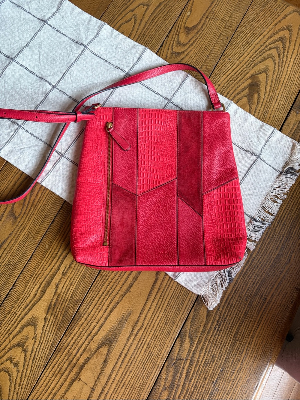 Vera Bradley Molly Red Textured Leather Crossbody Bag
